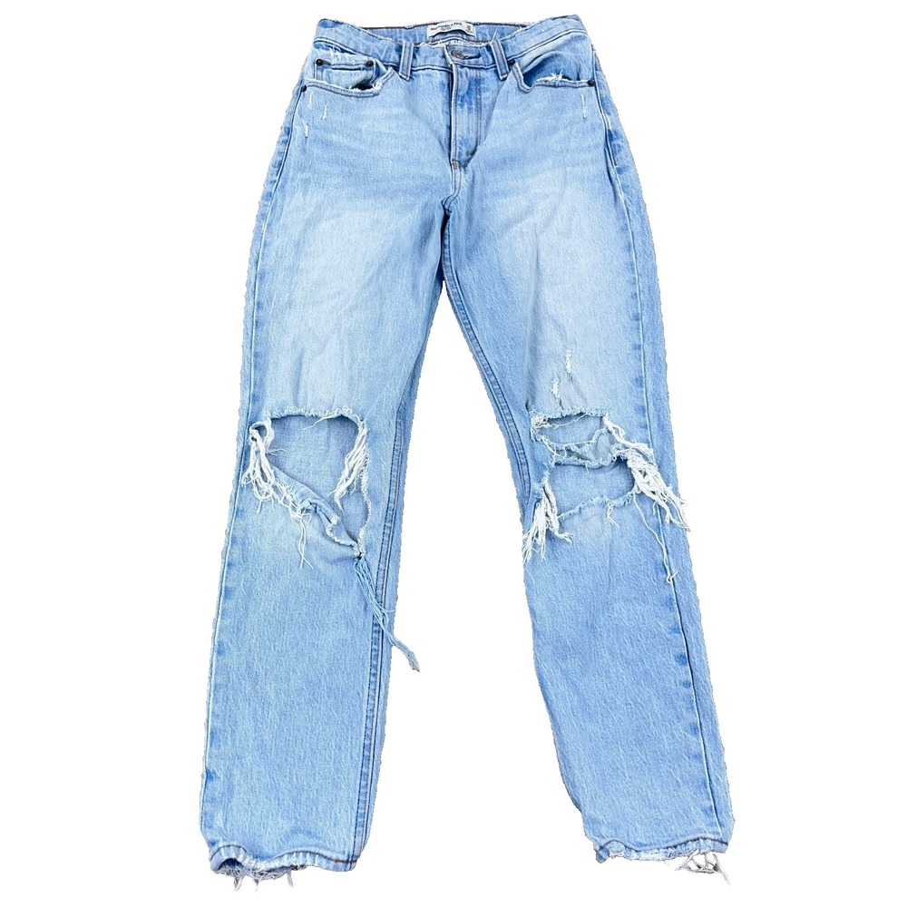 Abercrombie & Fitch Mom Jeans Women 0 25‎ High Rise Distressed Holes Light 25x26